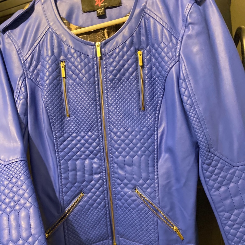 Blue Quilted Moto Jacket - Small